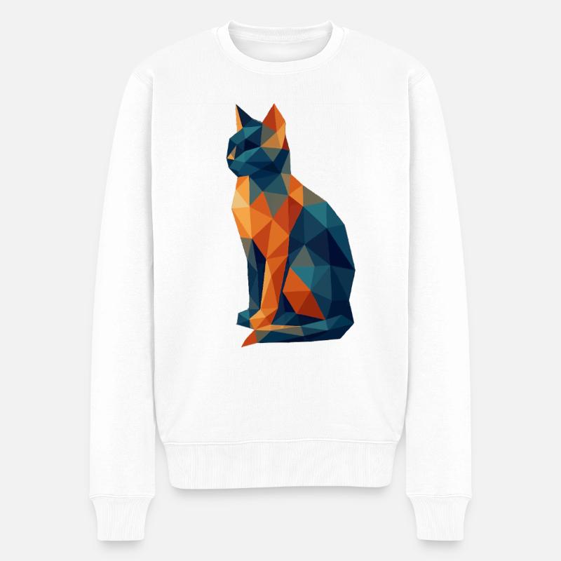 Geometrische Polygonkatze BlauOrange - Männer Premium Bio Pullover - Weiß
