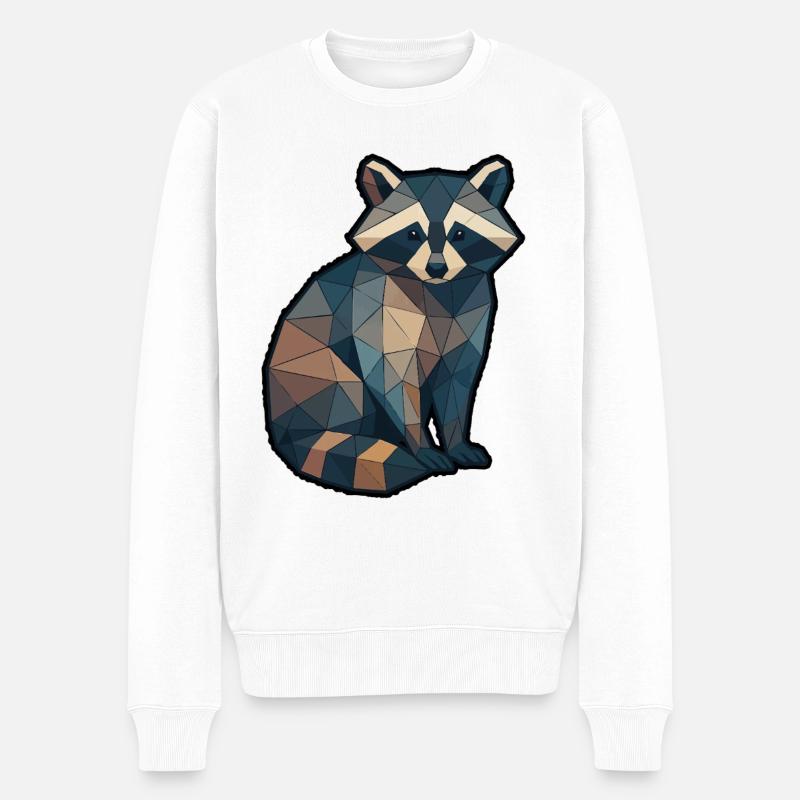 Raton laveur géométrique Low Poly - Pull Premium bio Homme - blanc