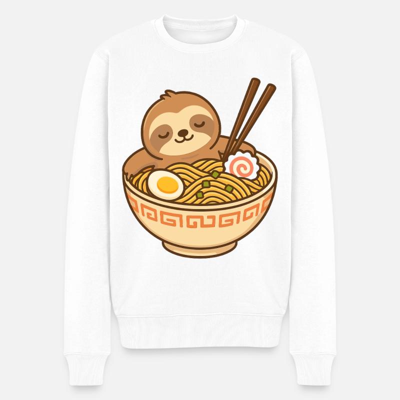 Ramen-Schlummer-Sloth - Männer Premium Bio Pullover - Weiß