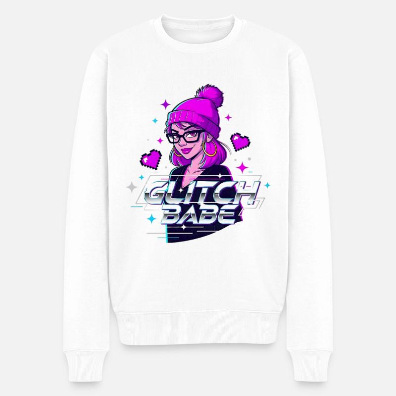 Y2K Rétro – Glitch Babe - Pull Premium bio Homme - blanc