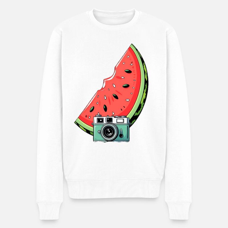 Wassermelone Kamera Illustration - Männer Premium Bio Pullover - Weiß