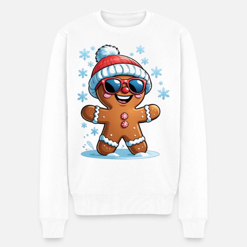 Winter Lebkuchen mit Sonnenbrille - Männer Premium Bio Pullover - Weiß