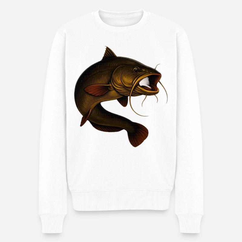 Poisson-chat plus vrai que nature pour les pêcheurs - Pull Premium bio Homme - blanc