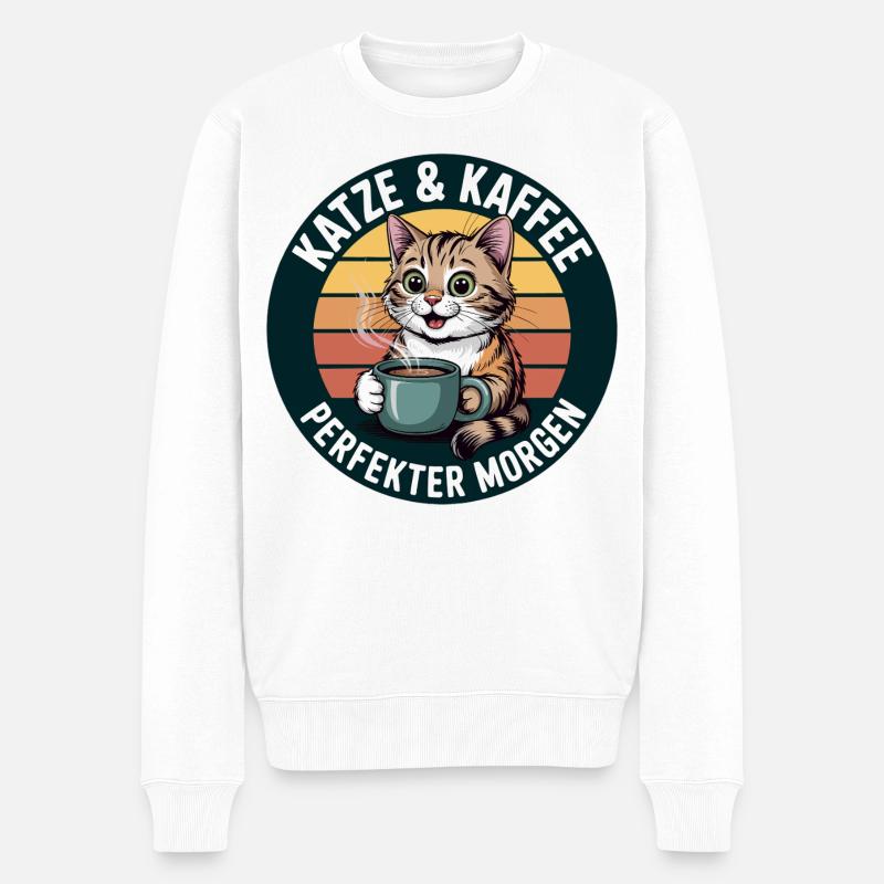 Café Chat Rétro Matin - Pull Premium bio Homme - blanc