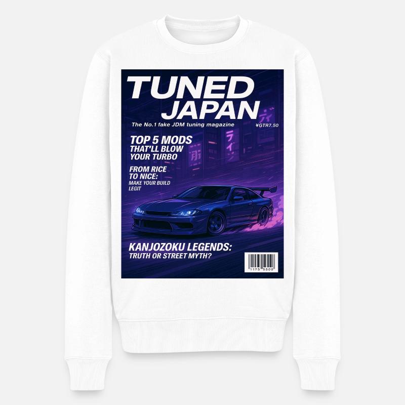 Abgestimmtes japanisches Neon-Automagazin-Cover - Männer Premium Bio Pullover - Weiß