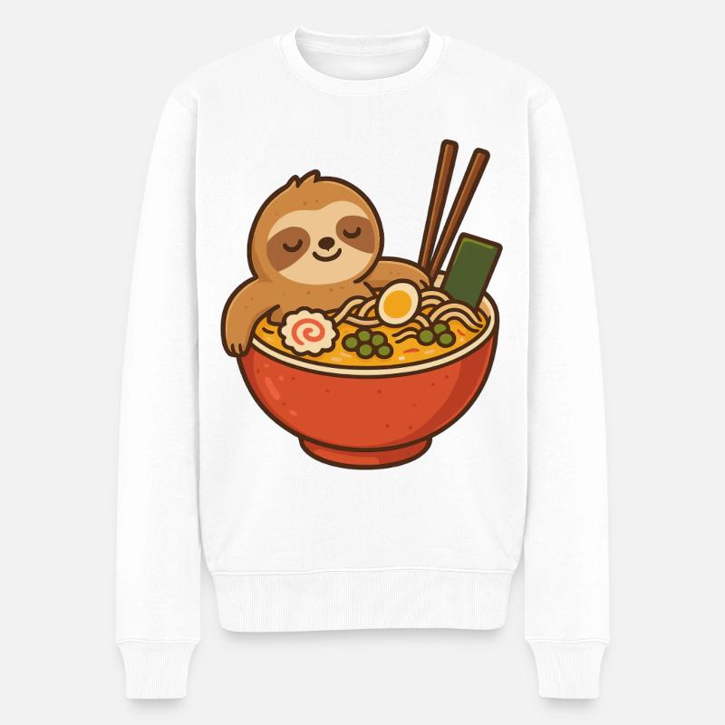 Faultier Ramen Kuscheldesign - Männer Premium Bio Pullover - Weiß
