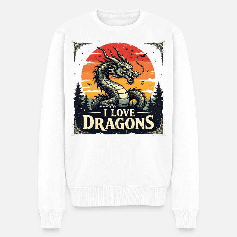 Ich liebe Drachen Sonnenuntergang - Männer Premium Bio Pullover - Weiß