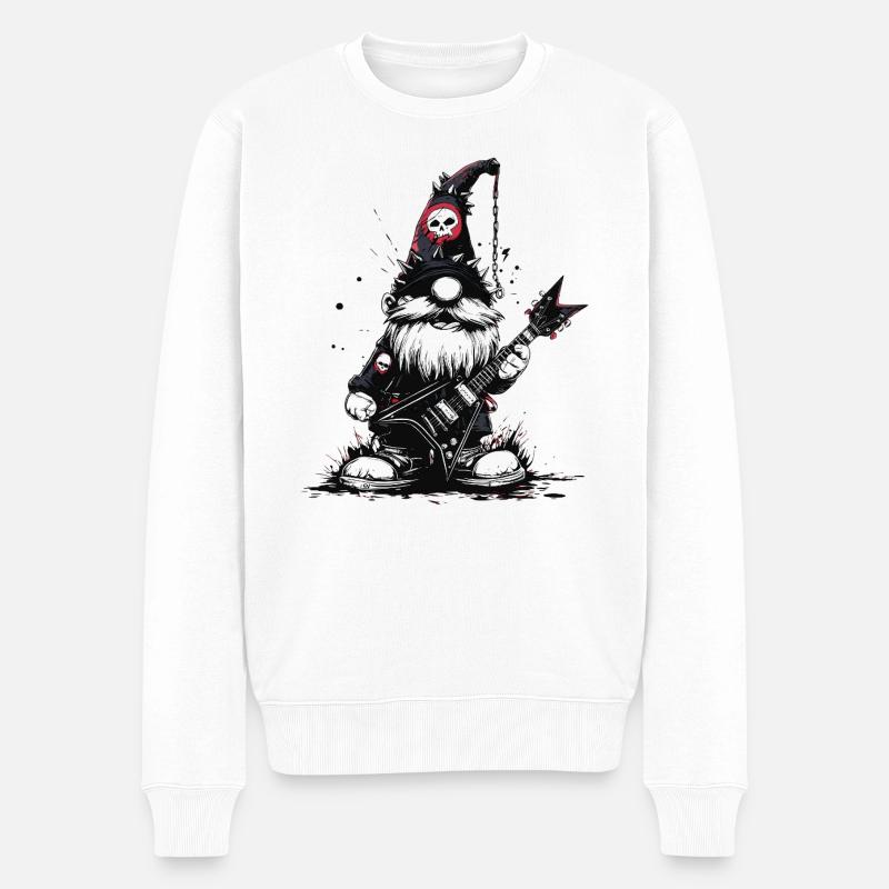 Gartenzwerg Rocker spielt Gitarre - Männer Premium Bio Pullover - Weiß