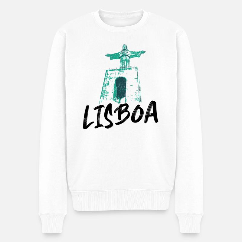 Christ-Roi à Lisbonne illustration bleue - Pull Premium bio Homme - blanc