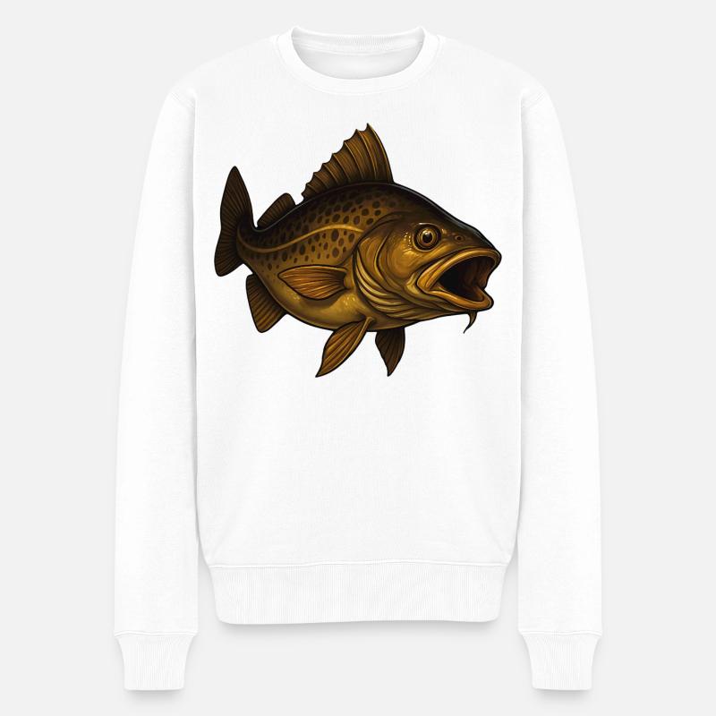 Poisson majestueux à la bouche ouverte - Pull Premium bio Homme - blanc
