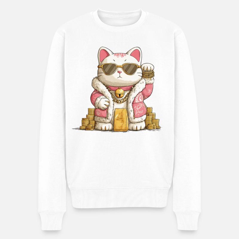Maneki Neko doré - Pull Premium bio Homme - blanc
