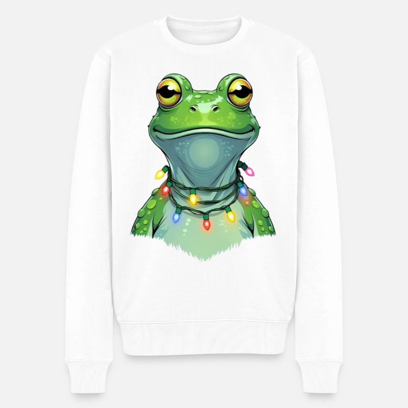 Lichterfrosch mit Weihnachtskette - Männer Premium Bio Pullover - Weiß