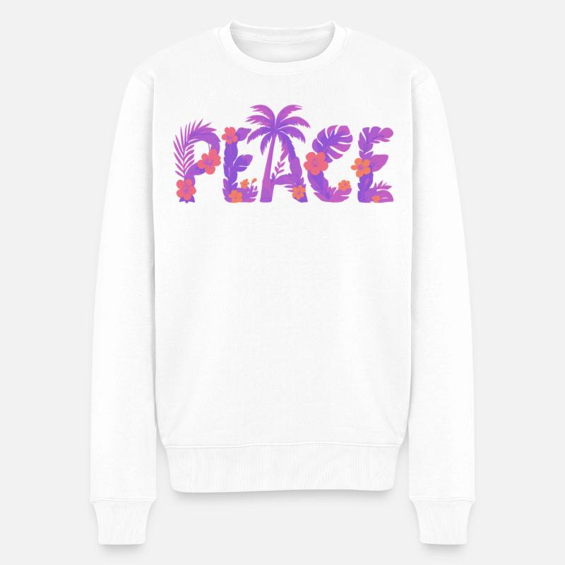 Tropisches Peace im Lila-Blütenstil - Männer Premium Bio Pullover - Weiß