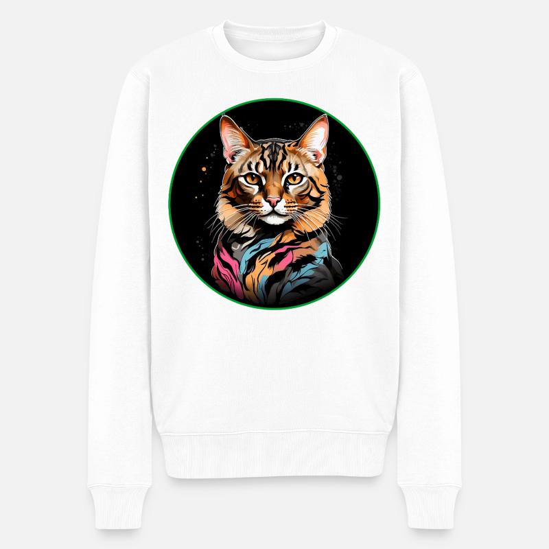 Chat Bengal avec écharpe - Pull Premium bio Homme - blanc