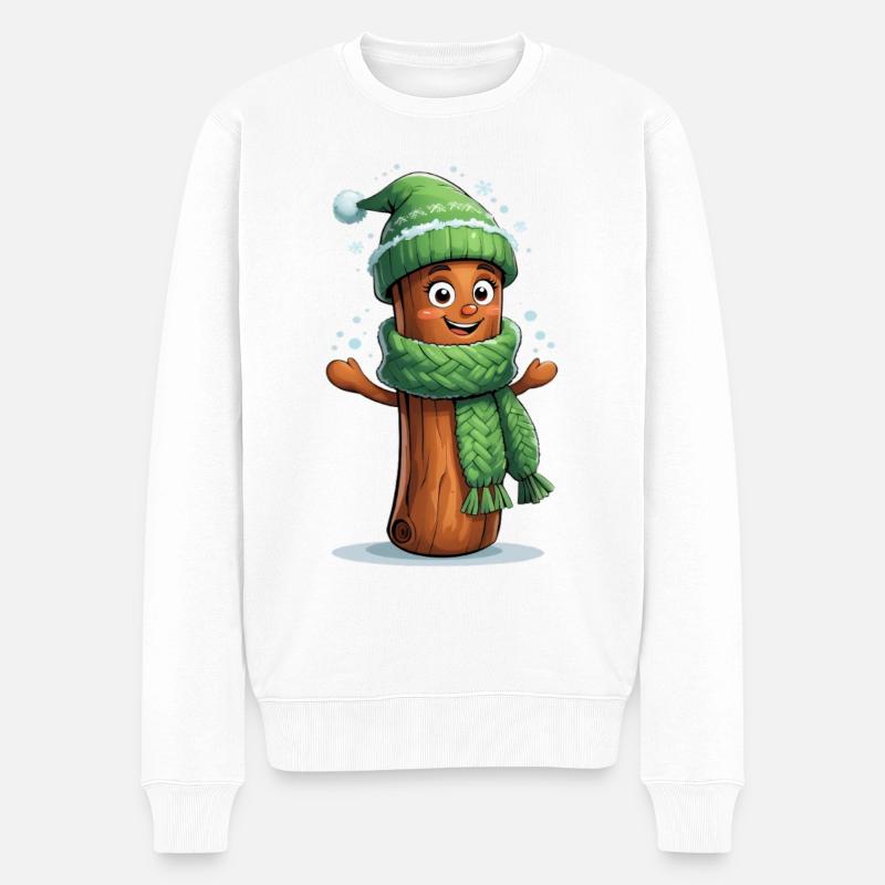 Bûche d’hiver joyeuse avec écharpe - Pull Premium bio Homme - blanc