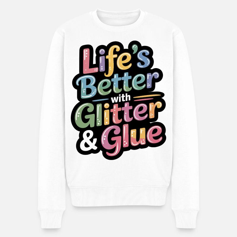 Glitzer & Kleber Lebensfreude - Männer Premium Bio Pullover - Weiß