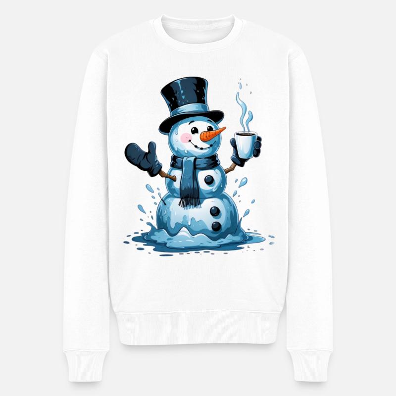 Schneemann mit dampfendem Becher - Männer Premium Bio Pullover - Weiß