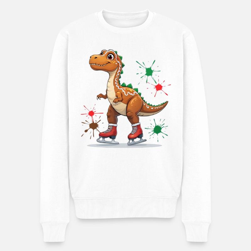 Dino Eiszauber Skater - Männer Premium Bio Pullover - Weiß
