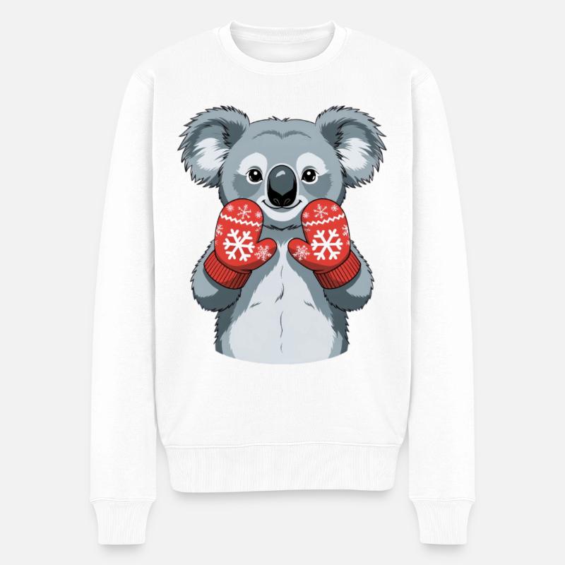 Koala d’hiver avec des gants rouges - Pull Premium bio Homme - blanc