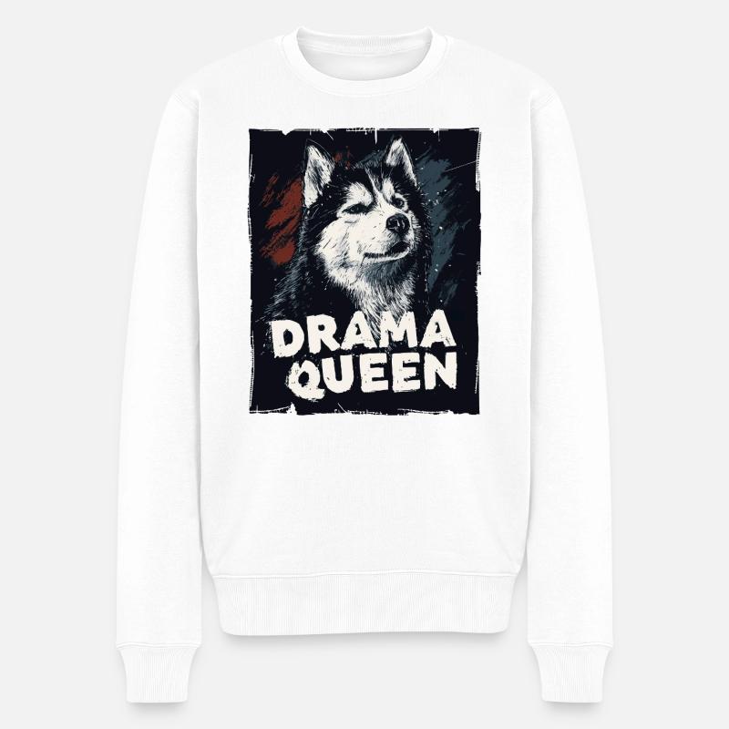 Husky Drama Queen - Männer Premium Bio Pullover - Weiß