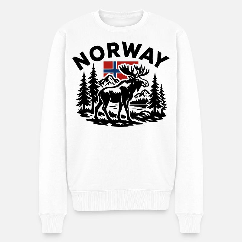 Norwegische Waldlandschaft mit Elch und Flagge - Männer Premium Bio Pullover - Weiß