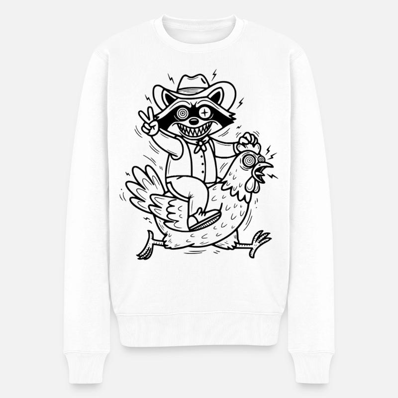 Waschbär und Huhn - Männer Premium Bio Pullover - Weiß