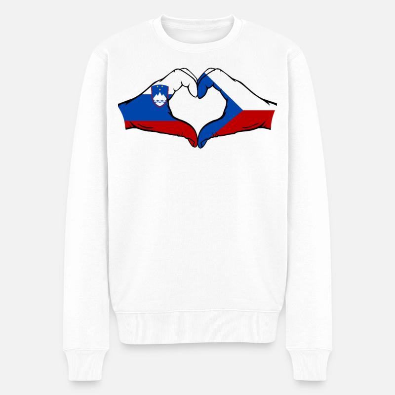 Slowenien Tschechien Flagge Hände - Männer Premium Bio Pullover - Weiß
