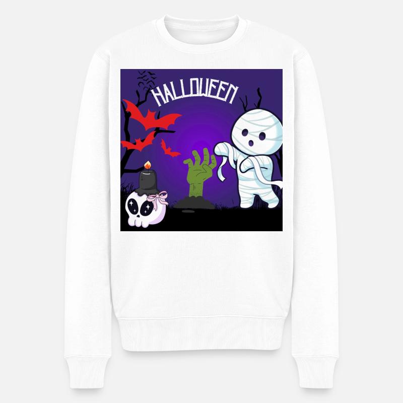 Süße Halloween Mumie und Zombie Hand - Männer Premium Bio Pullover - Weiß