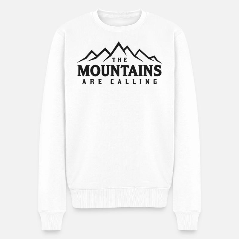 THE MOUNTAINS ARE CALLING Spruch Statement - Männer Premium Bio Pullover - Weiß