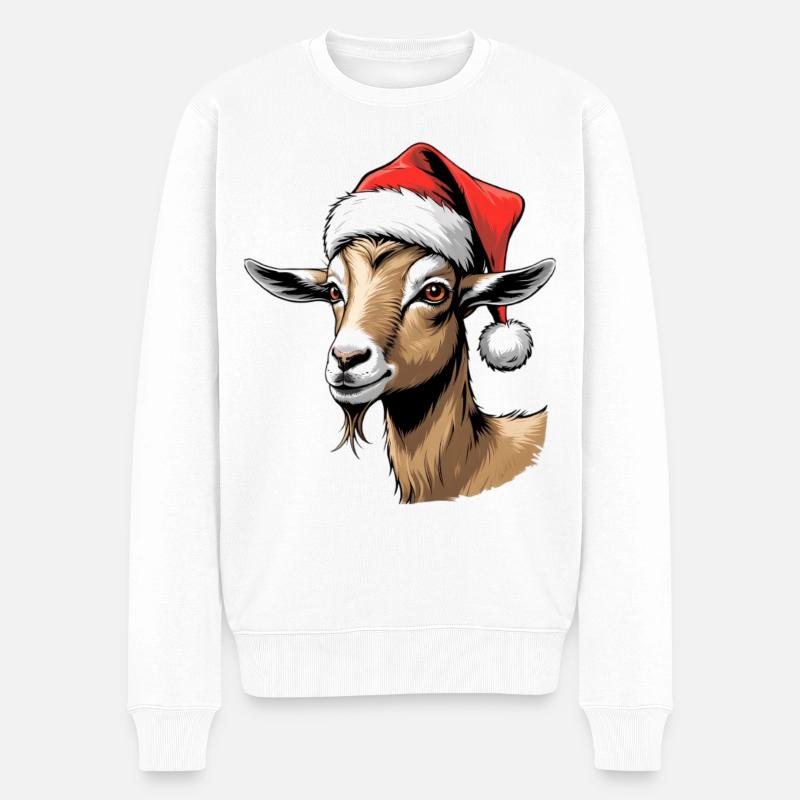 Weihnachtsziege im Santa Hut - Männer Premium Bio Pullover - Weiß