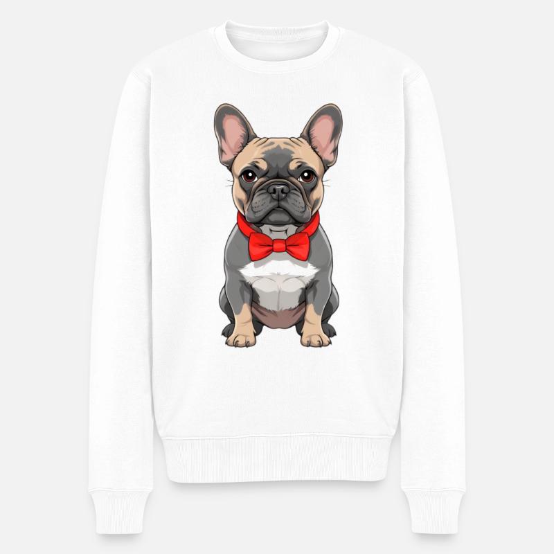 Bouledogue avec un nœud papillon rouge - Pull Premium bio Homme - blanc