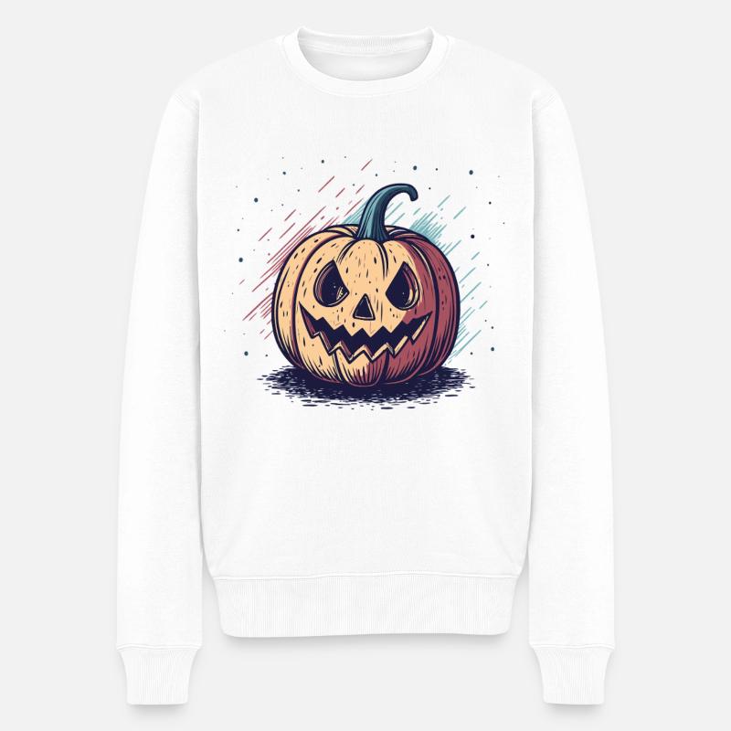 Citrouille jackolantern graphique - Pull Premium bio Homme - blanc