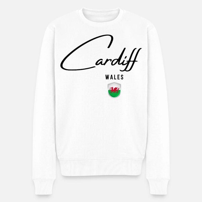 Elegantes Design Cardiff, walisischer Stolz - Männer Premium Bio Pullover - Weiß