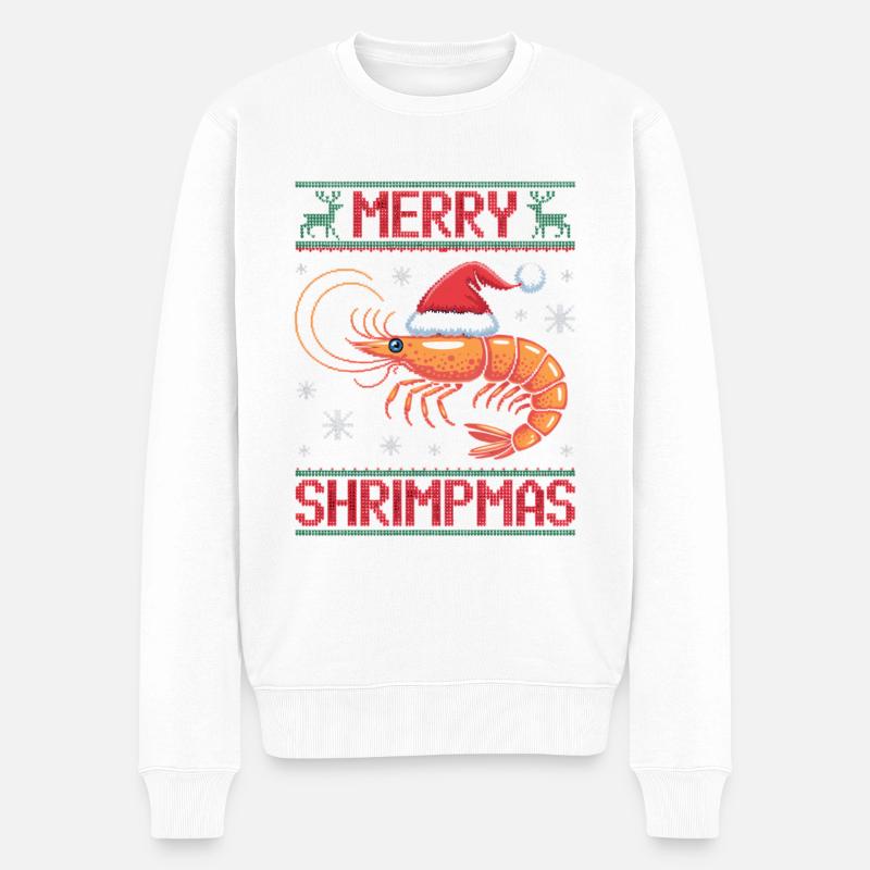 Merry Shrimpmas Ugly Christmas - Männer Premium Bio Pullover - Weiß