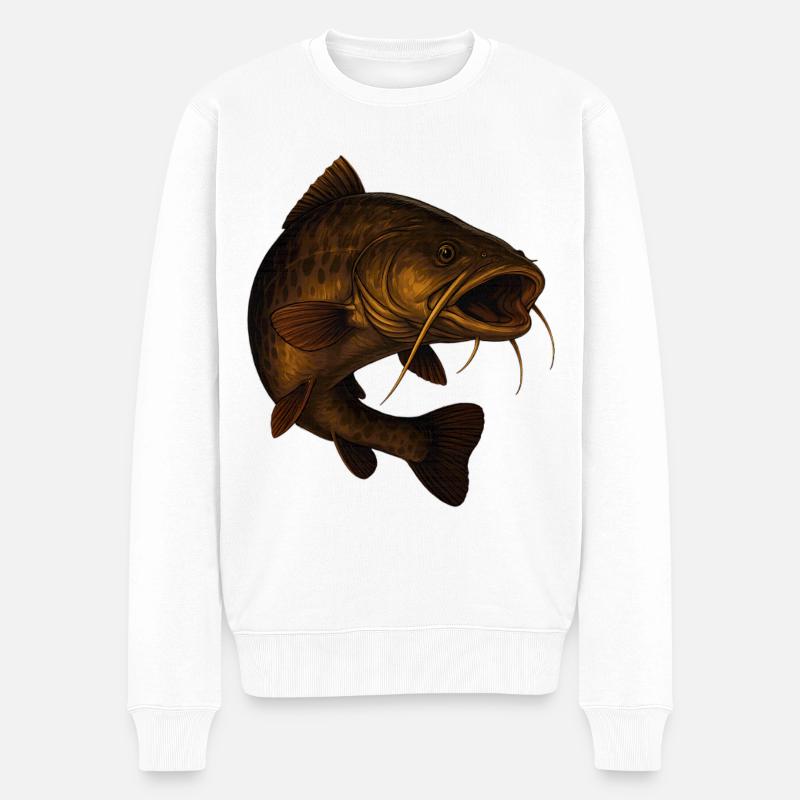 Großer Wels Angeln Motiv - Männer Premium Bio Pullover - Weiß