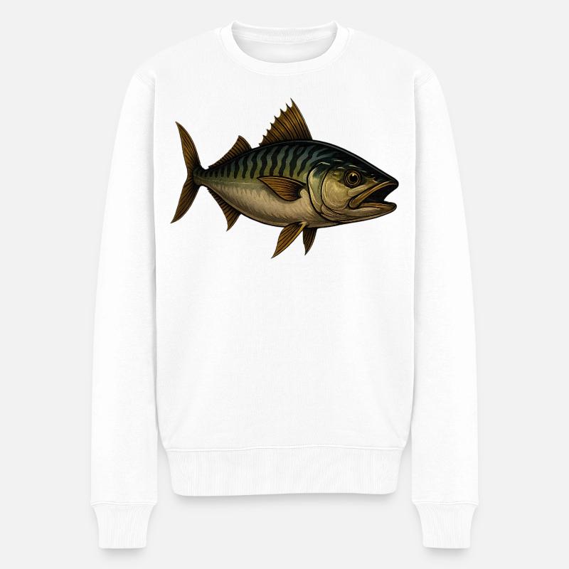 Lebendige Makrele Fisch Illustration - Männer Premium Bio Pullover - Weiß