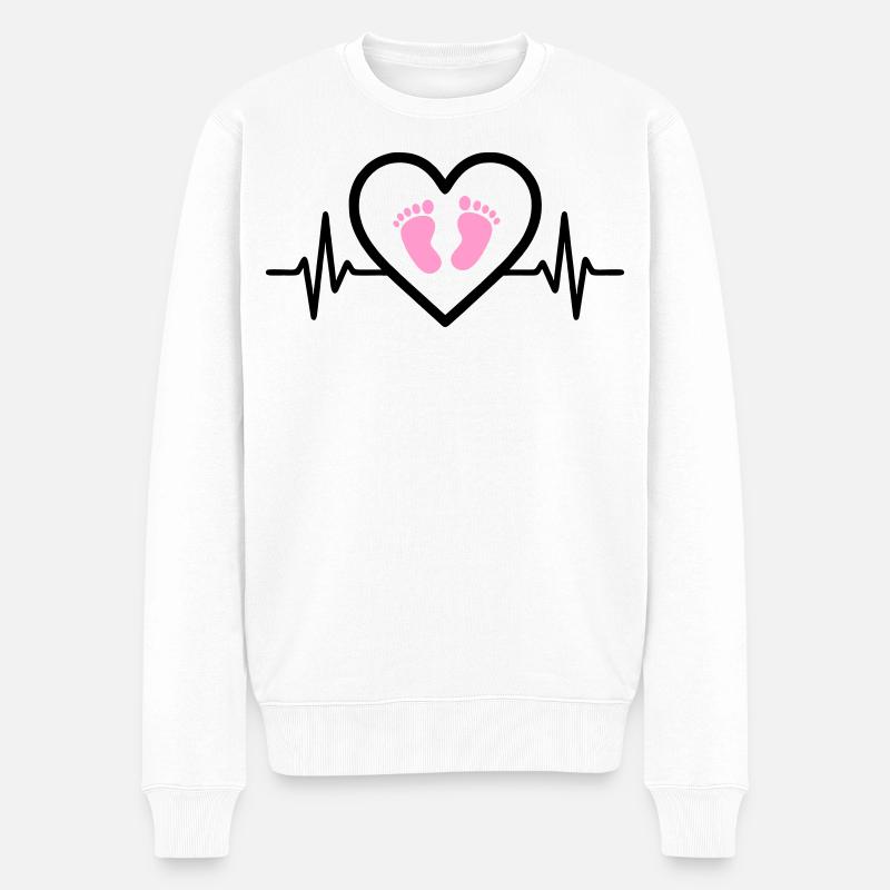 Grossesse Coeur Rose Bébé Pieds Fille - Pull Premium bio Homme - blanc