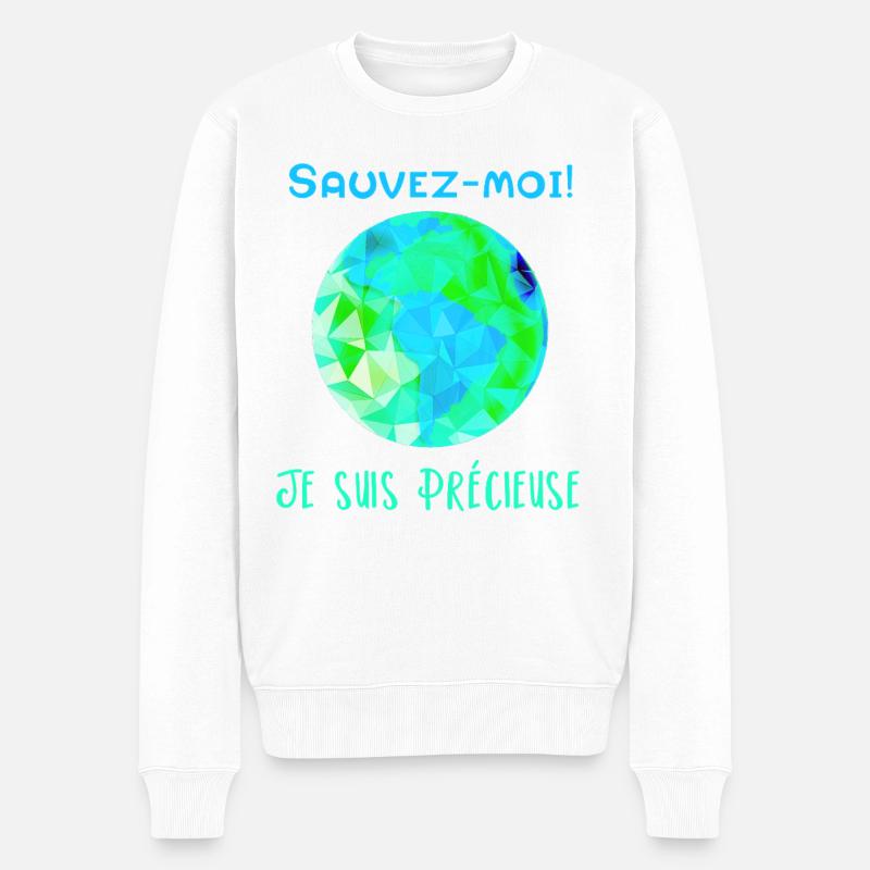 Globe Géométrique Bleu Vert Sauvez moi! - Pull Premium bio Homme - blanc