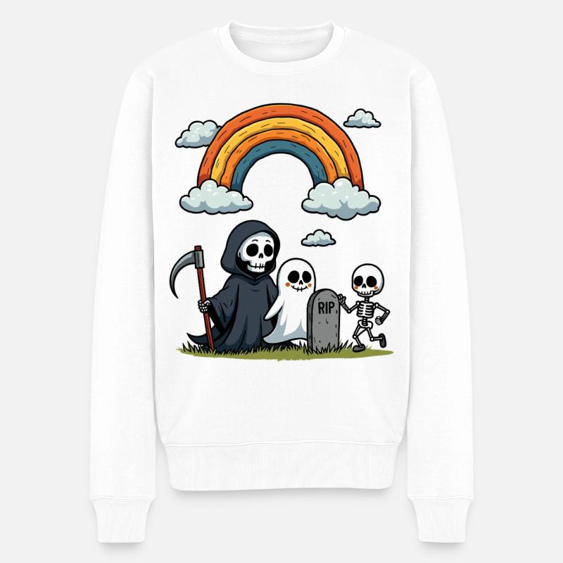 Tod & Freunde Halloween Regenbogen-Szene - Männer Premium Bio Pullover - Weiß