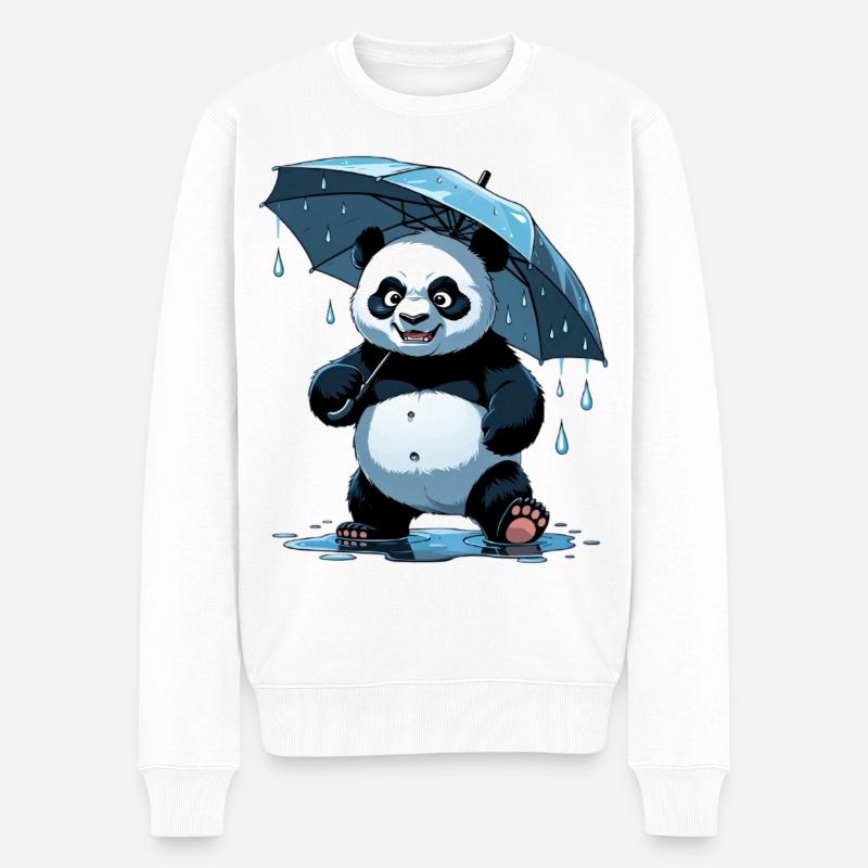 Panda Unter Regenschirm - Männer Premium Bio Pullover - Weiß