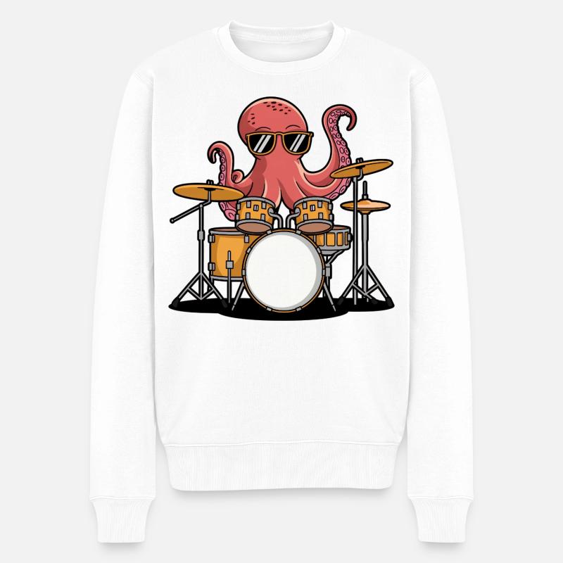 Schlagzeuger Oktopus Band Groove - Männer Premium Bio Pullover - Weiß
