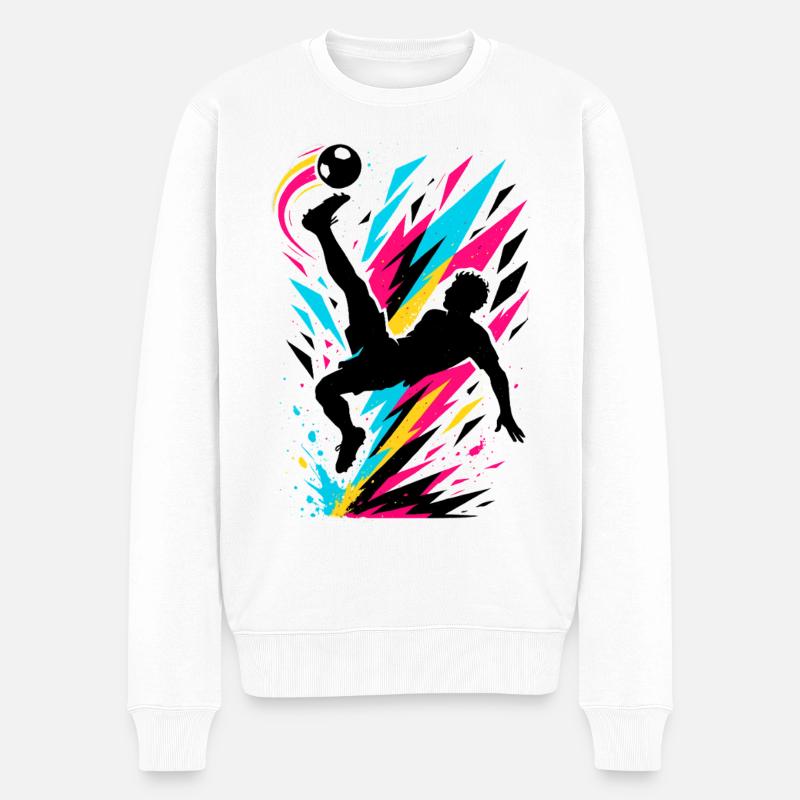 Neon Fussball Spieler mit Ball - Männer Premium Bio Pullover - Weiß
