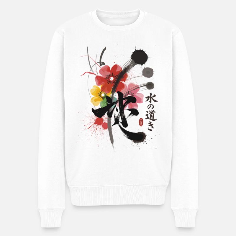 Wasser Japan Kalligraphie Blumen - Männer Premium Bio Pullover - Weiß