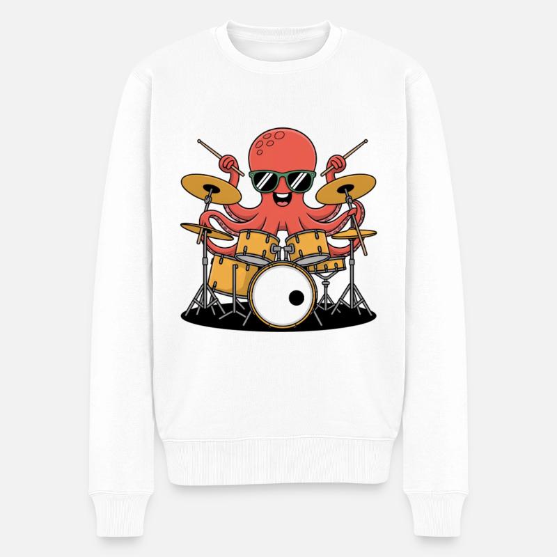 Schlagzeuger Oktopus Band Groove - Männer Premium Bio Pullover - Weiß