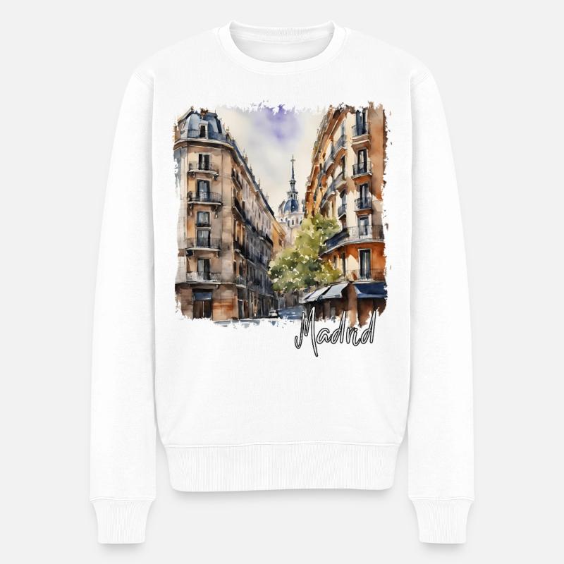 Aquarell von Madrid, Madrid, Spanien - Männer Premium Bio Pullover - Weiß