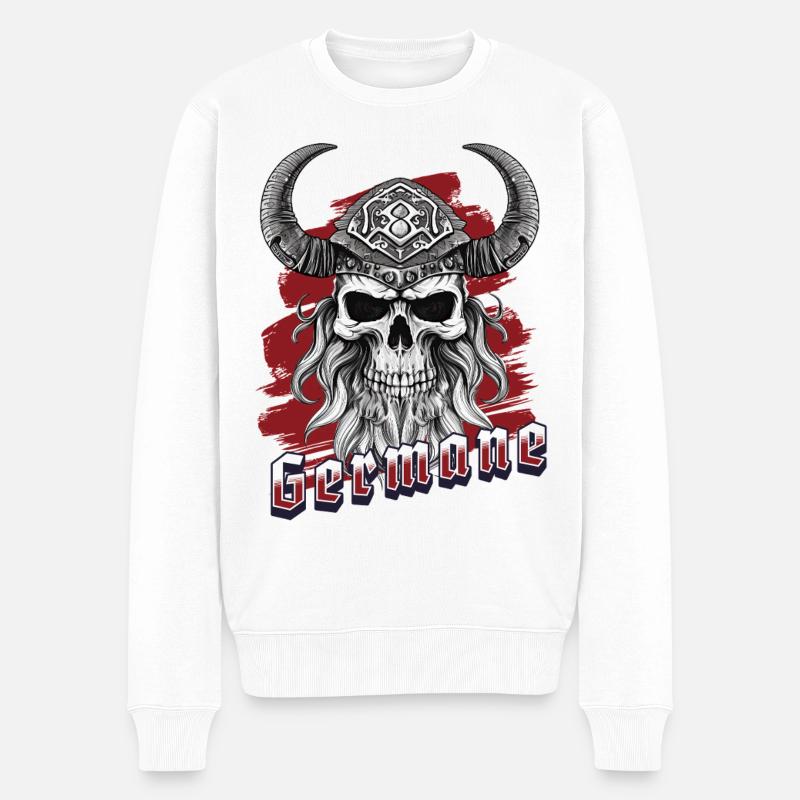 Viking Schädel Totenkopf Germane - Männer Premium Bio Pullover - Weiß