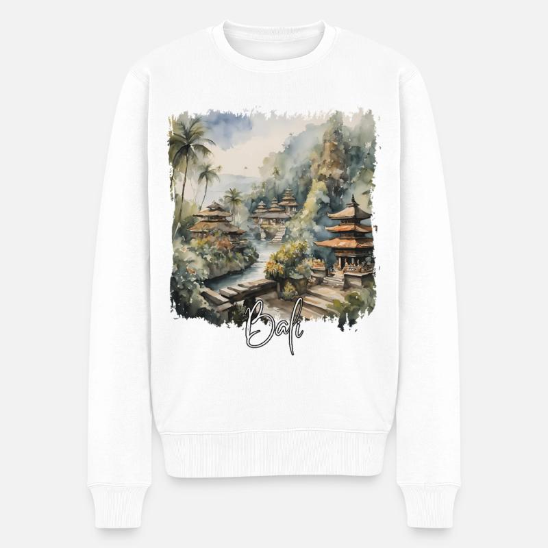 Aquarelle de Bali, Bali Indonésie - Pull Premium bio Homme - blanc