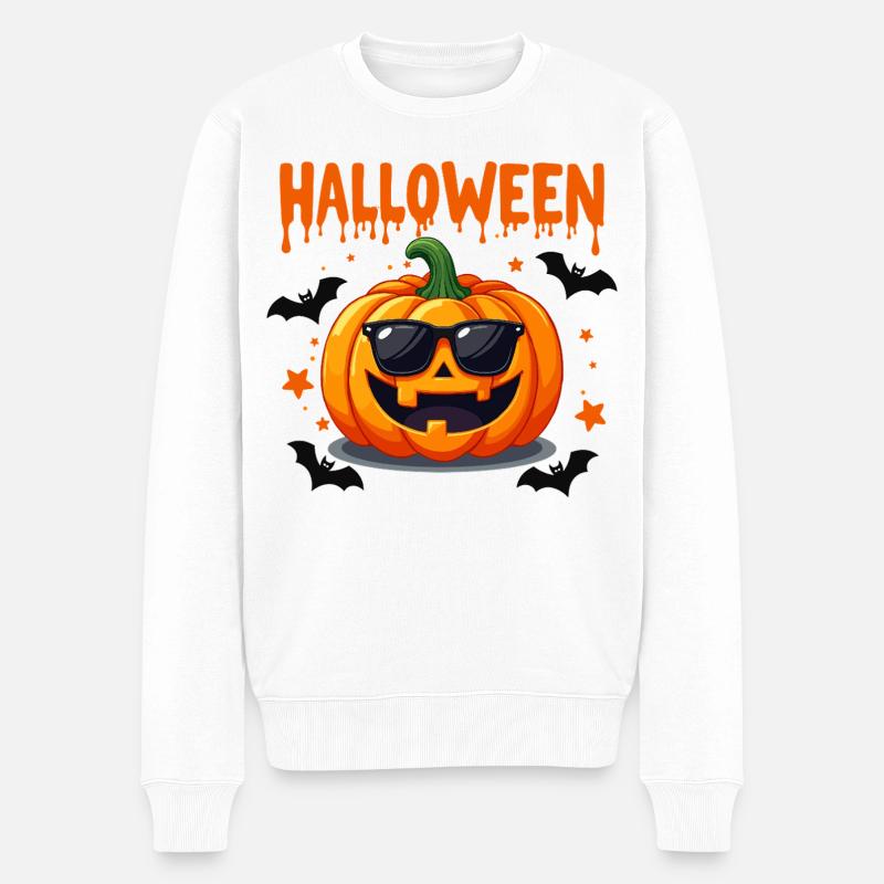 Halloween Kürbis mit Sonnenbrille - Männer Premium Bio Pullover - Weiß