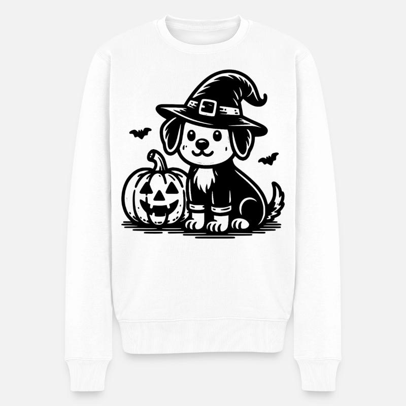 Hund mit Hexenhut - Männer Premium Bio Pullover - Weiß