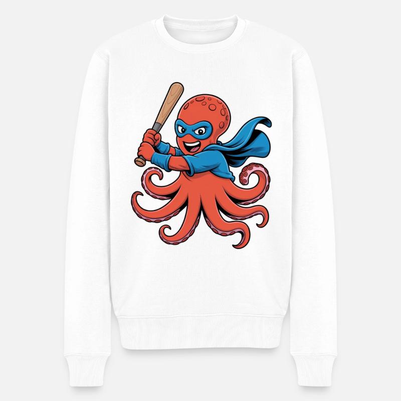 Baseball Oktopus Superheld - Männer Premium Bio Pullover - Weiß